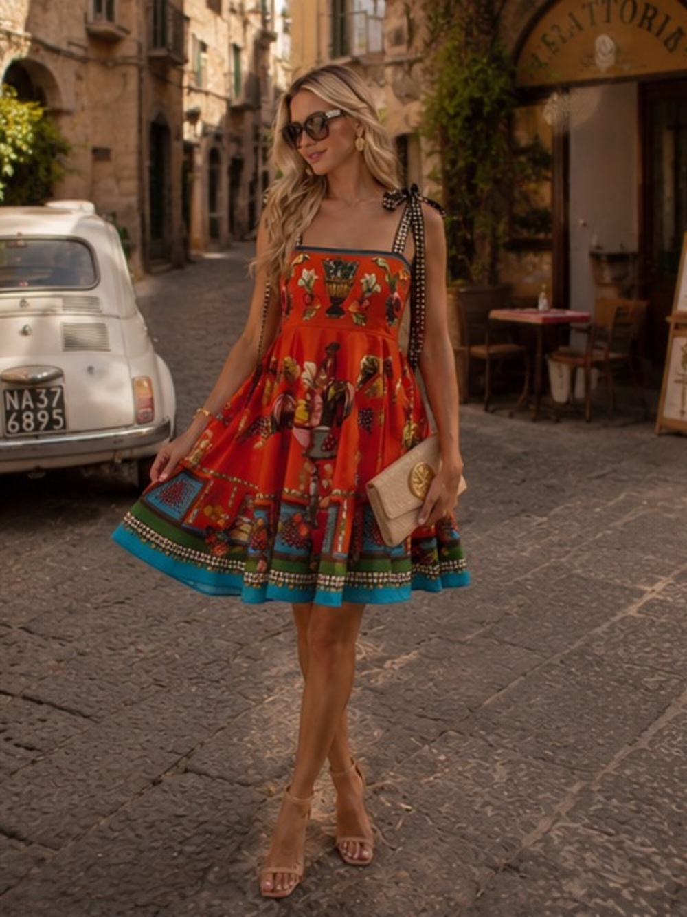 Alemais Orange Printed Mini Sundress Best color  for Fall - Picture 3 of 11